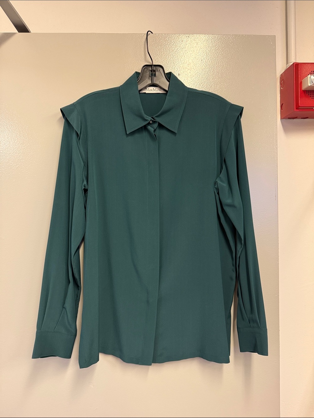 MaxMara hunter Green Long Sleeve Hidden-Button Blouse